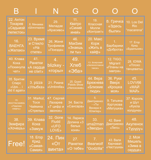 МУЗЫКАЛЬНОЕ ЛОТО Bingo Card