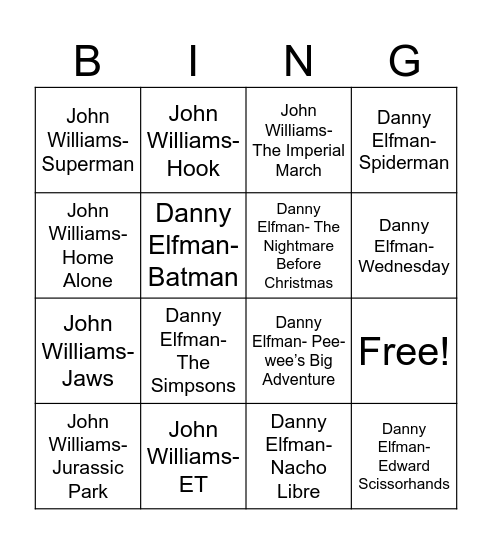 Radio Bingo Composer Battle Bingo Card