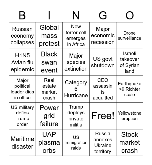 MH 2025 Predictions Bingo Card