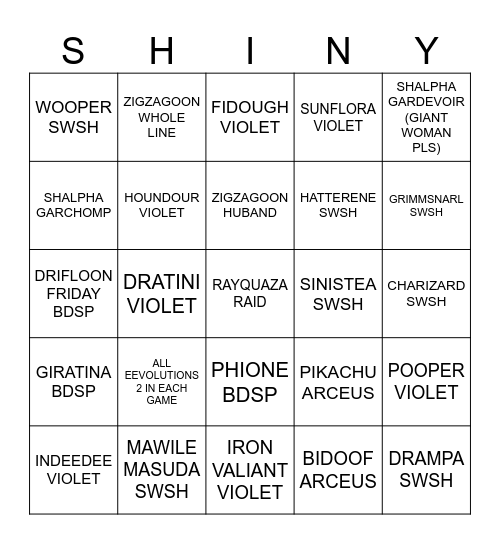 SHINY HUNT Bingo Card