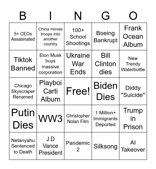 2025 Bingo Card Bingo Card