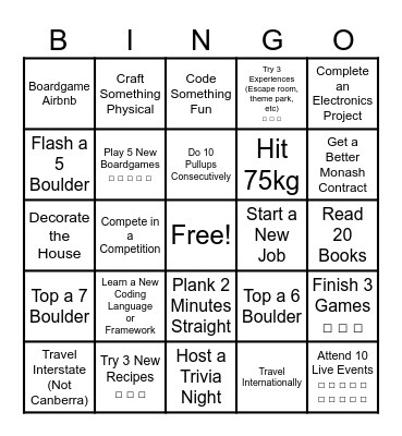 Nic's 2025 Resolutions Bingo Card