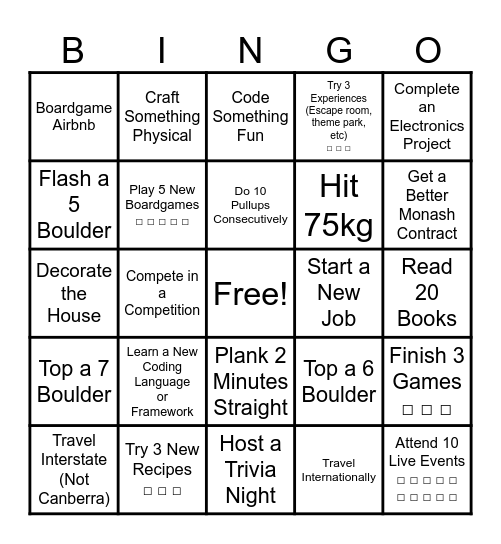 Nic's 2025 Resolutions Bingo Card