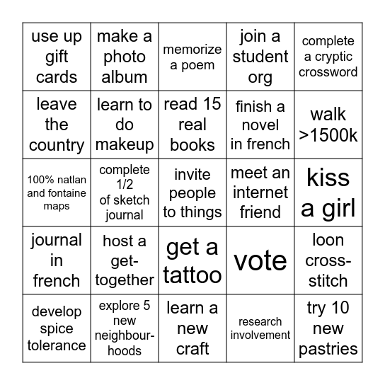 2025 Bingo Card