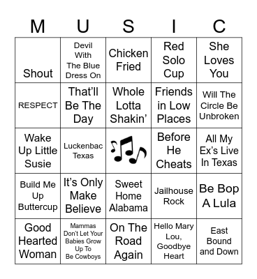 SING-A-LONG Bingo Card
