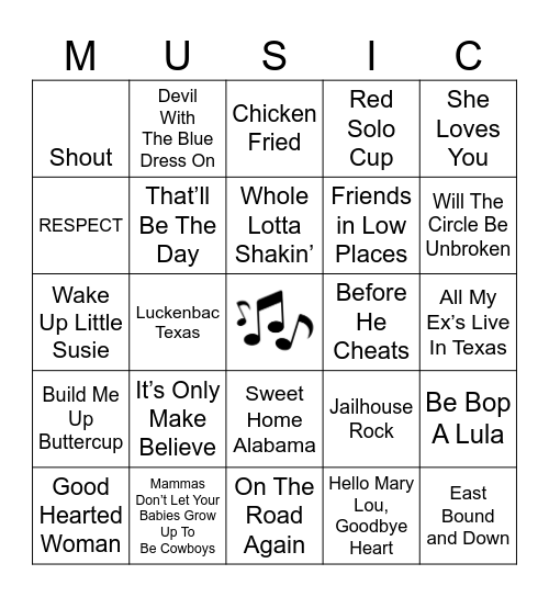 SING-A-LONG Bingo Card