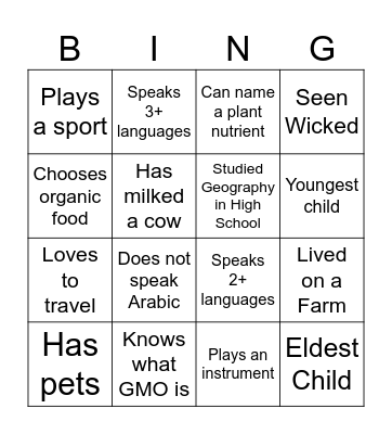 Seeds Bingo Card