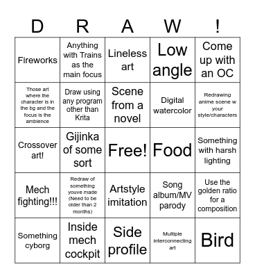 2025 Art bingo Card