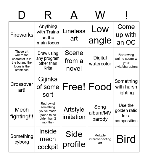 2025 Art bingo Card