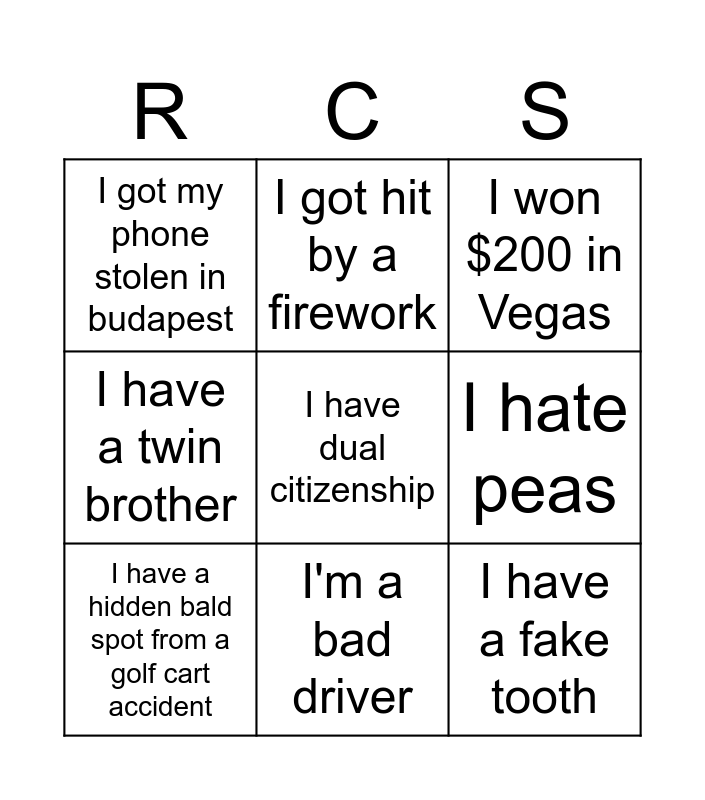 Find your RC partner!!! Bingo Card