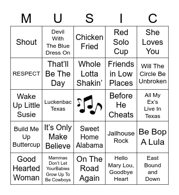 SING-A-LONG Bingo Card