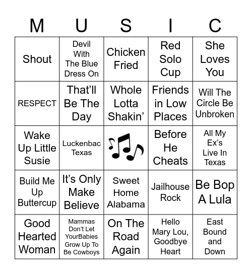 SING-A-LONG Bingo Card
