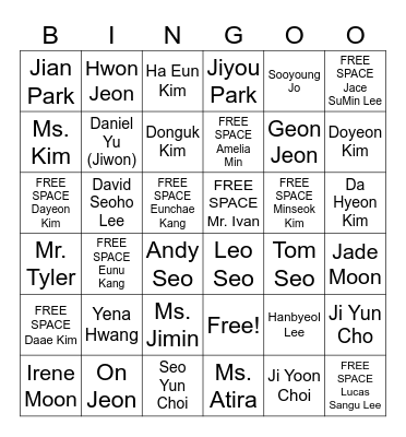 What's your name? My name is.... Bingo Card