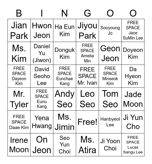 What's your name? My name is.... Bingo Card