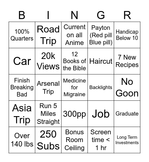 2025 Binger Bingo Card