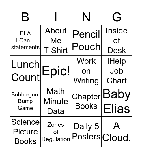 Open House Bingo Card