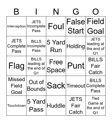 Jets @ Bills  Bingo Card