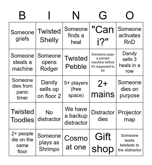 Dandy's World Run Bingo Card