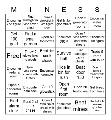 Doors Floor 2 The Mines Bingo Card