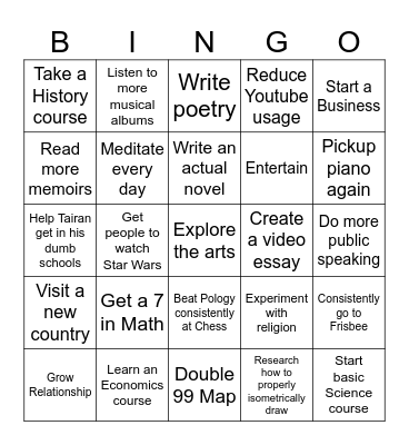 New Years Bingo Card