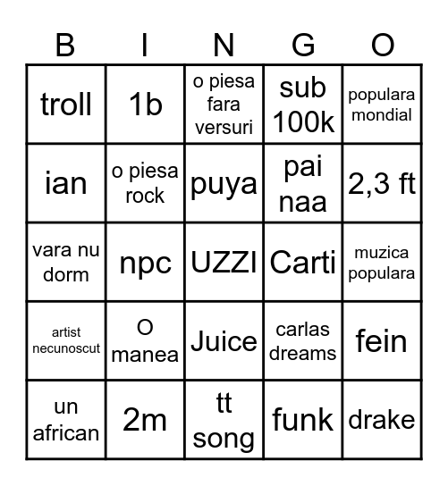 Spotify Bingo Card