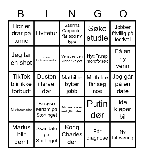 2025 Bingo Card