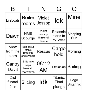 Britannic 2000 Bingo Card