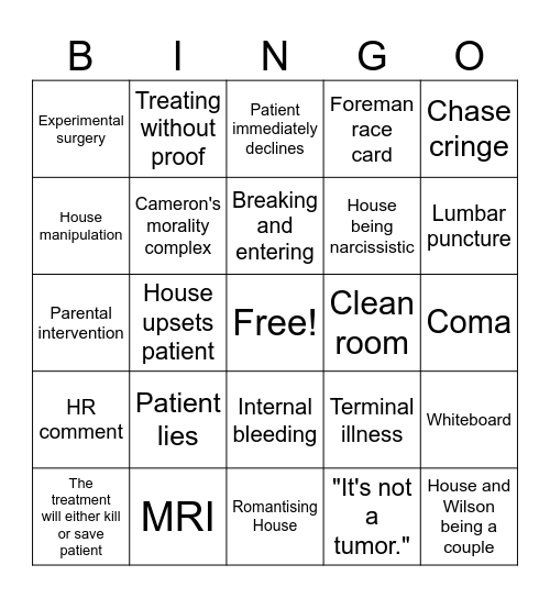 House MD BINGO Card