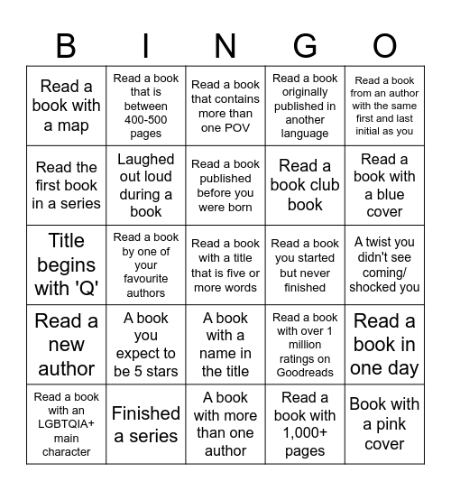 Reading Bingo Card