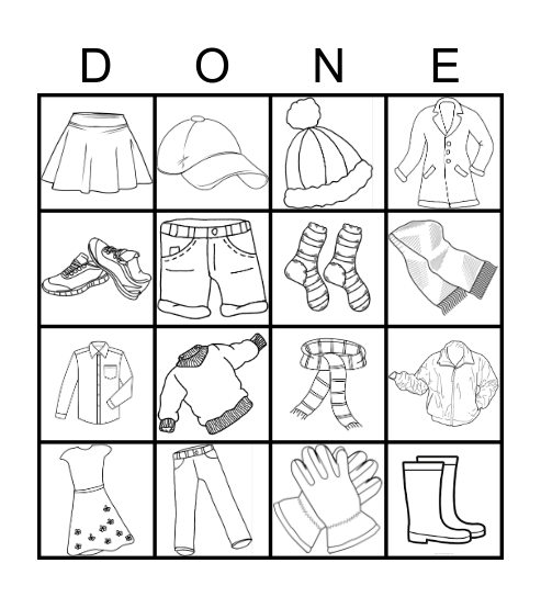 Clothes, clothes, clothes! Bingo Card