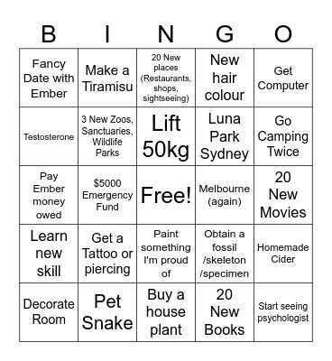 New Years Bingo Card