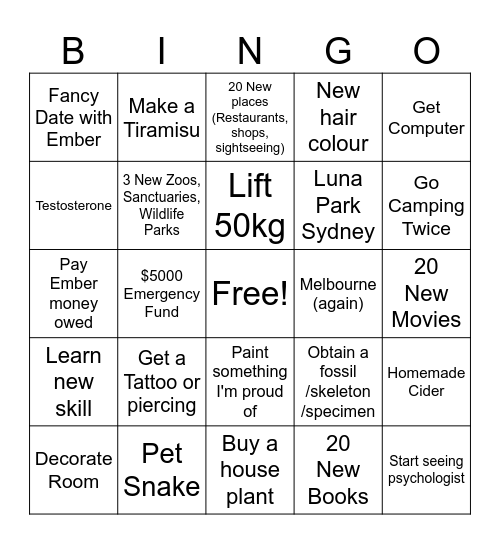 New Years Bingo Card