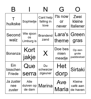 Muziek Bingo Card