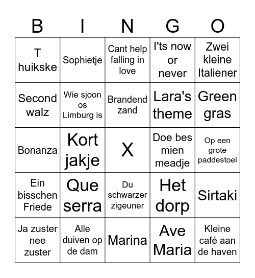Muziek Bingo Card