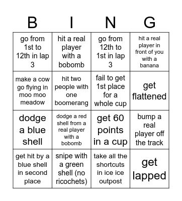 mario kart bing Bingo Card