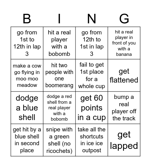 mario kart bing Bingo Card