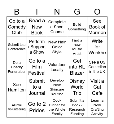 New Years Resolution Bingo Card