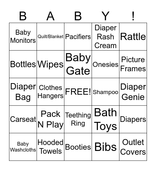 Baby Shower Bingo Card