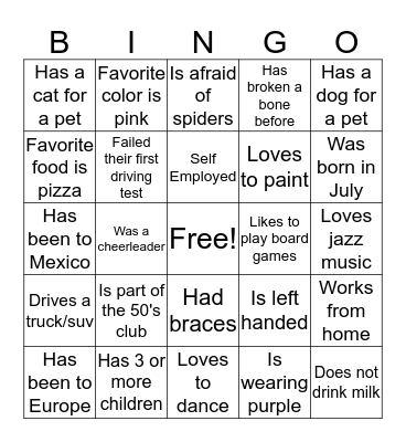 Icebreaker Bingo Card