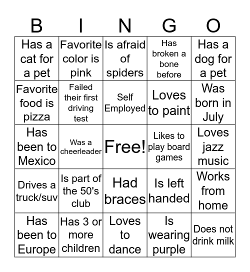 Icebreaker Bingo Card
