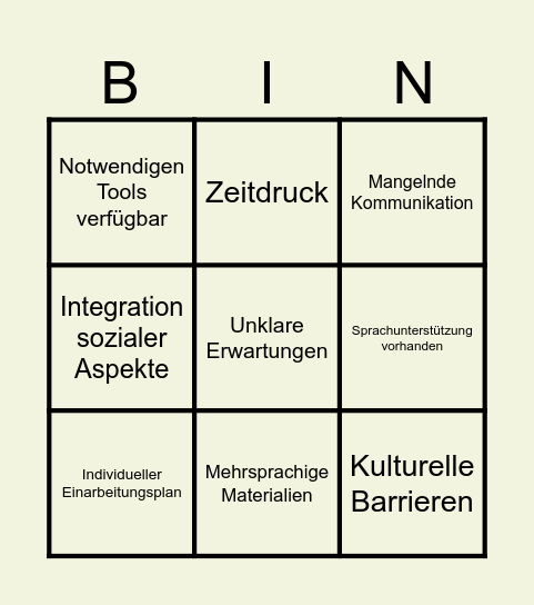 Inklusives Onboarding Bingo Card