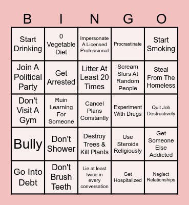 2025 New Years Resolutions Bingo Card