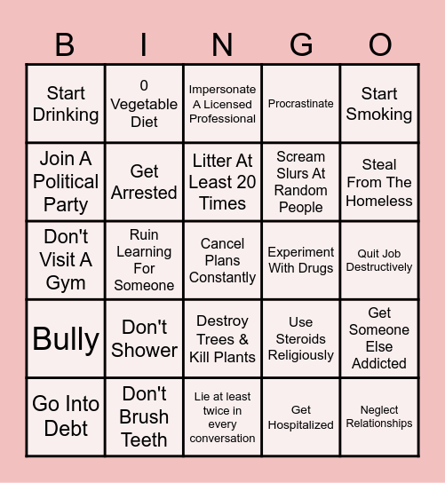 2025 New Years Resolutions Bingo Card