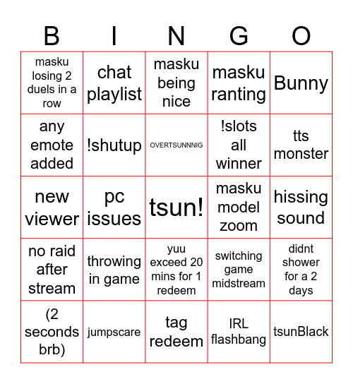 masku stream bingo Card