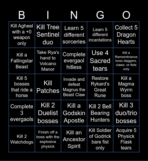 elden ring Bingo Card