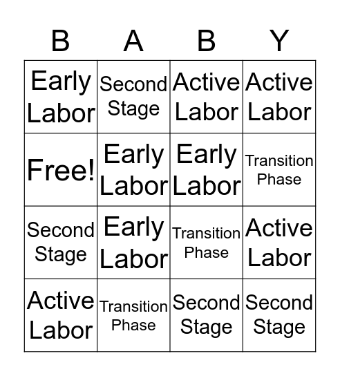 Labor and Delivery Bingo Card