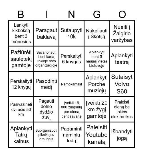 Metų Bingo Card