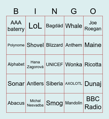 BINGO BANGO Bingo Card