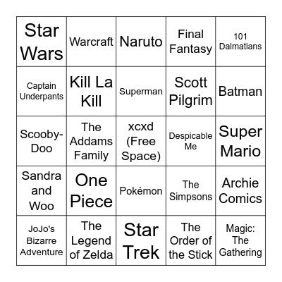 TV Tropes Page Image Bingo Card