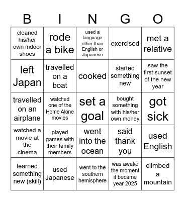 Let's find someone who has done the following during the winter break! Bingo Card
